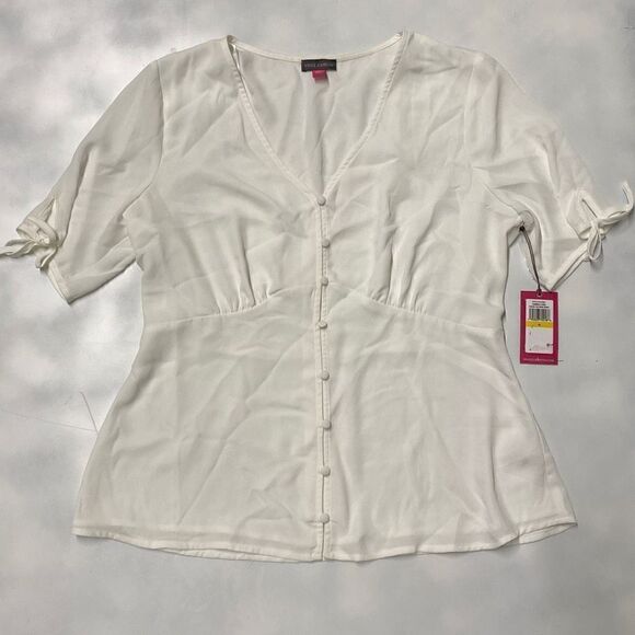 Vince Camuto Button Delicate Blouse Medium M Shirt Ivory NWT - Picture 1 of 7